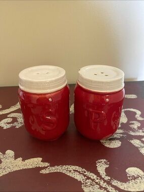 Red Ceramic Salt & Pepper Shaker Set with White Lids